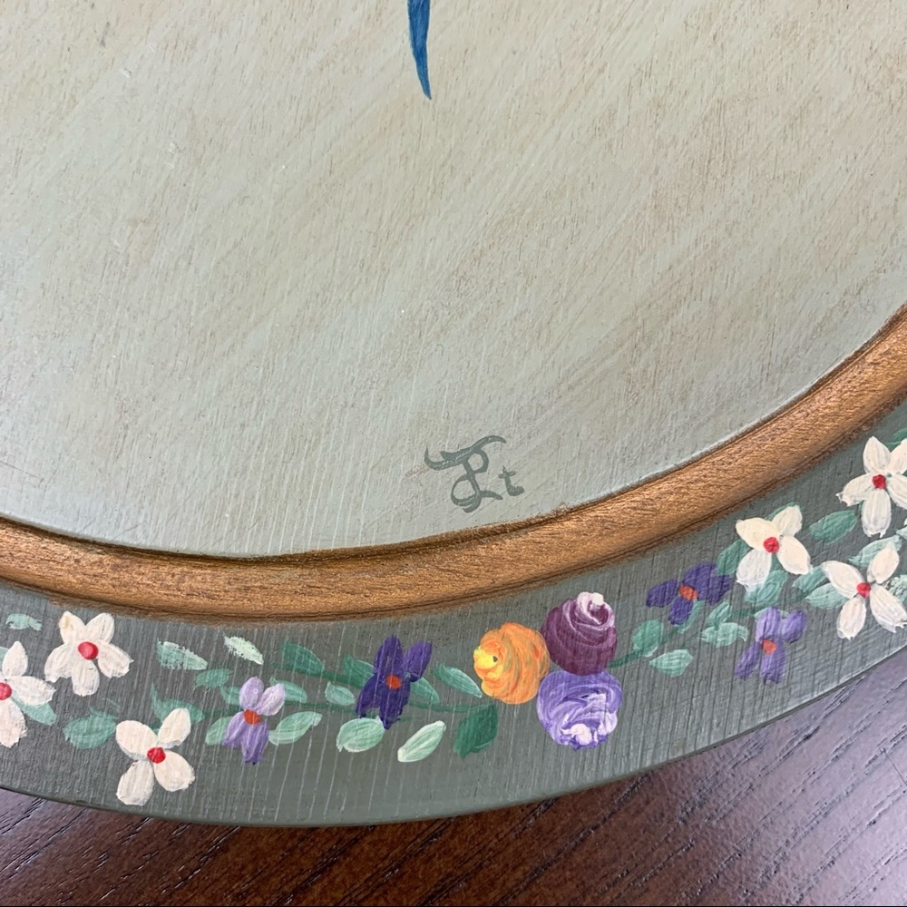 Vintage Handpainted Wooden Plate Plaque Wall Decor Birds Flowers Cottagecore - Picture 2 of 5